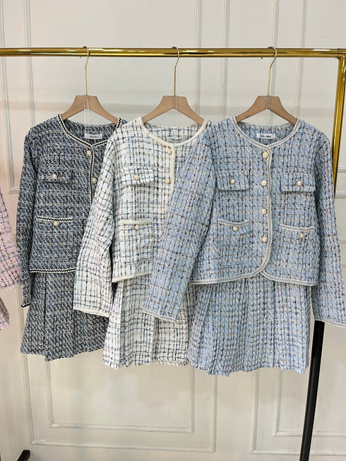 Vintage Tweed Jacket With Pleated Mini Skirts